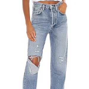 Agolde 90s Pinch Waist Light Blue Distressed Jeans